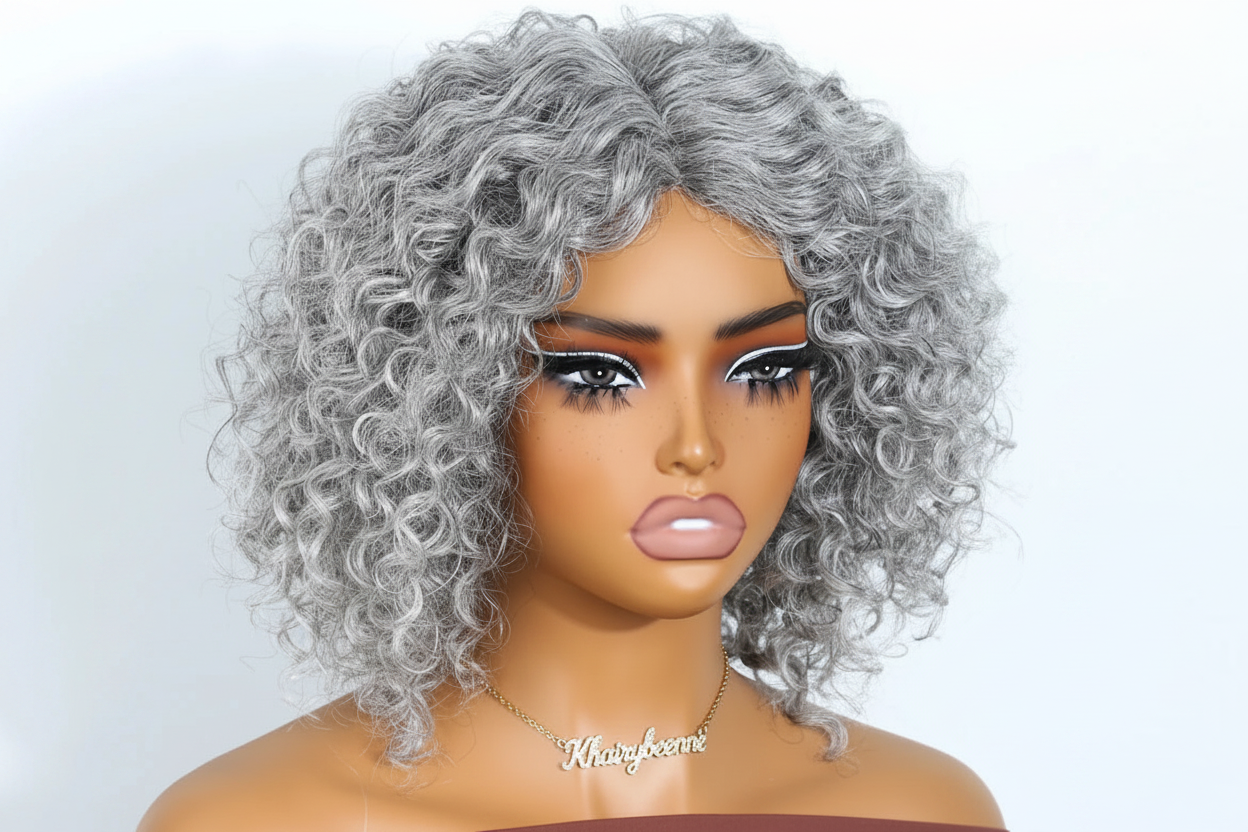 Perruque Bob Afro Kinky Curly — 100% Cheveux Humains Remy | Sans Colle | Gris, 1B, 4/27