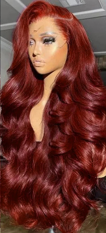 Body Wave 100% brésilienne couleur #33 brun rouge dentelle frontale 13x6  180% ou 200%Densité 18-36 Pouces