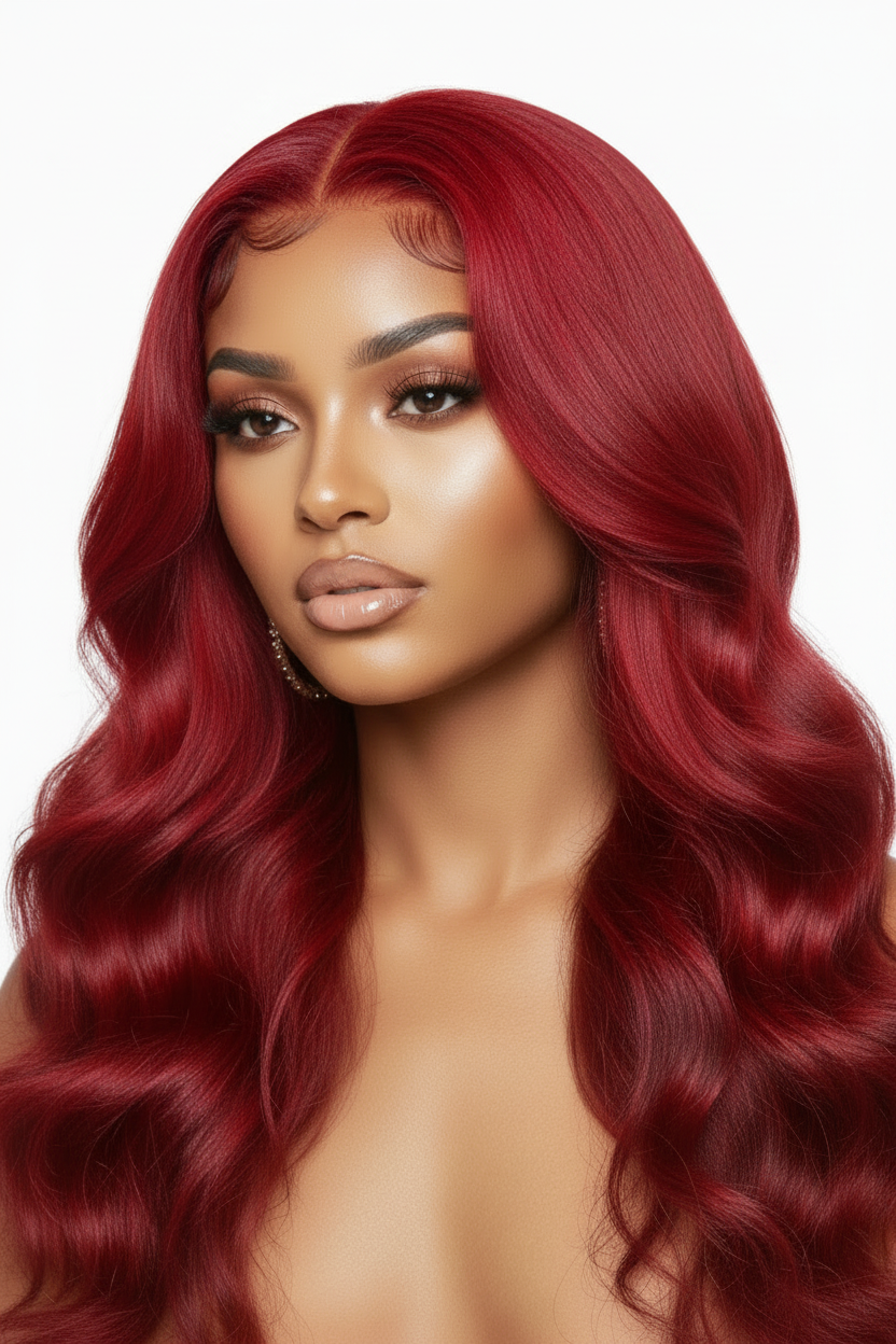 Body Wave 100% brésilienne couleur #33 brun rouge dentelle frontale 13x6  180% ou 200%Densité 18-36 Pouces