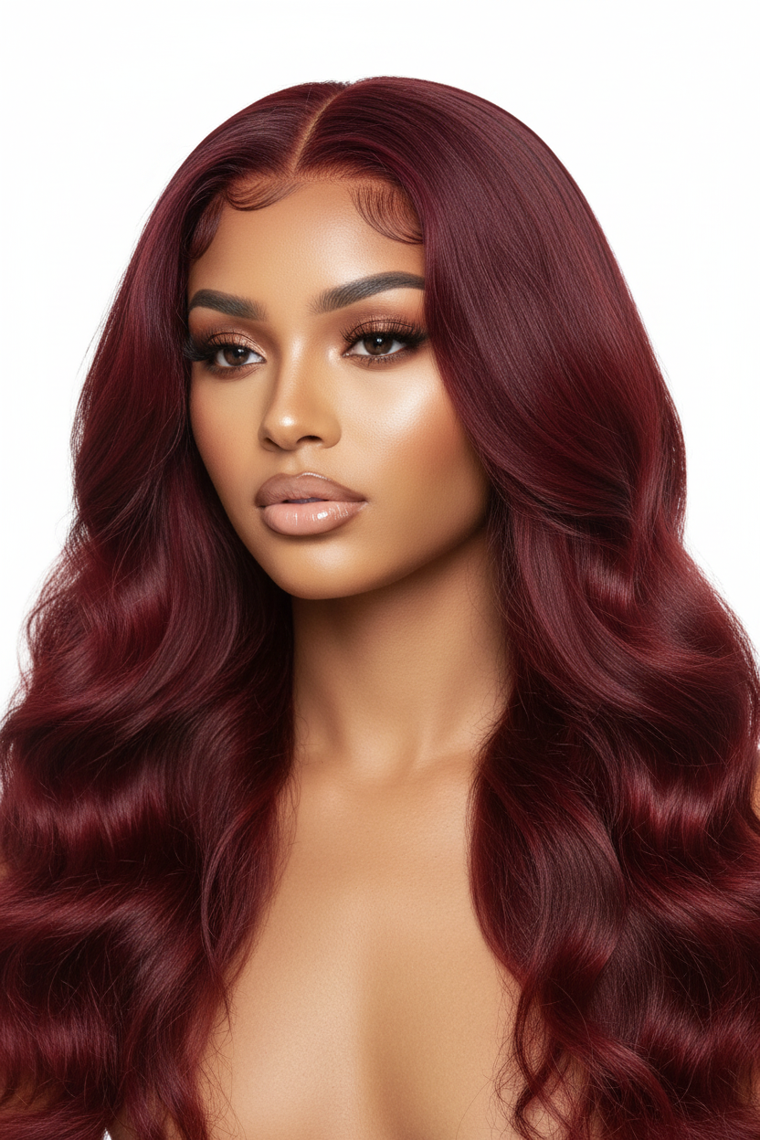 Body Wave 100% brésilienne couleur #33 brun rouge dentelle frontale 13x6  180% ou 200%Densité 18-36 Pouces