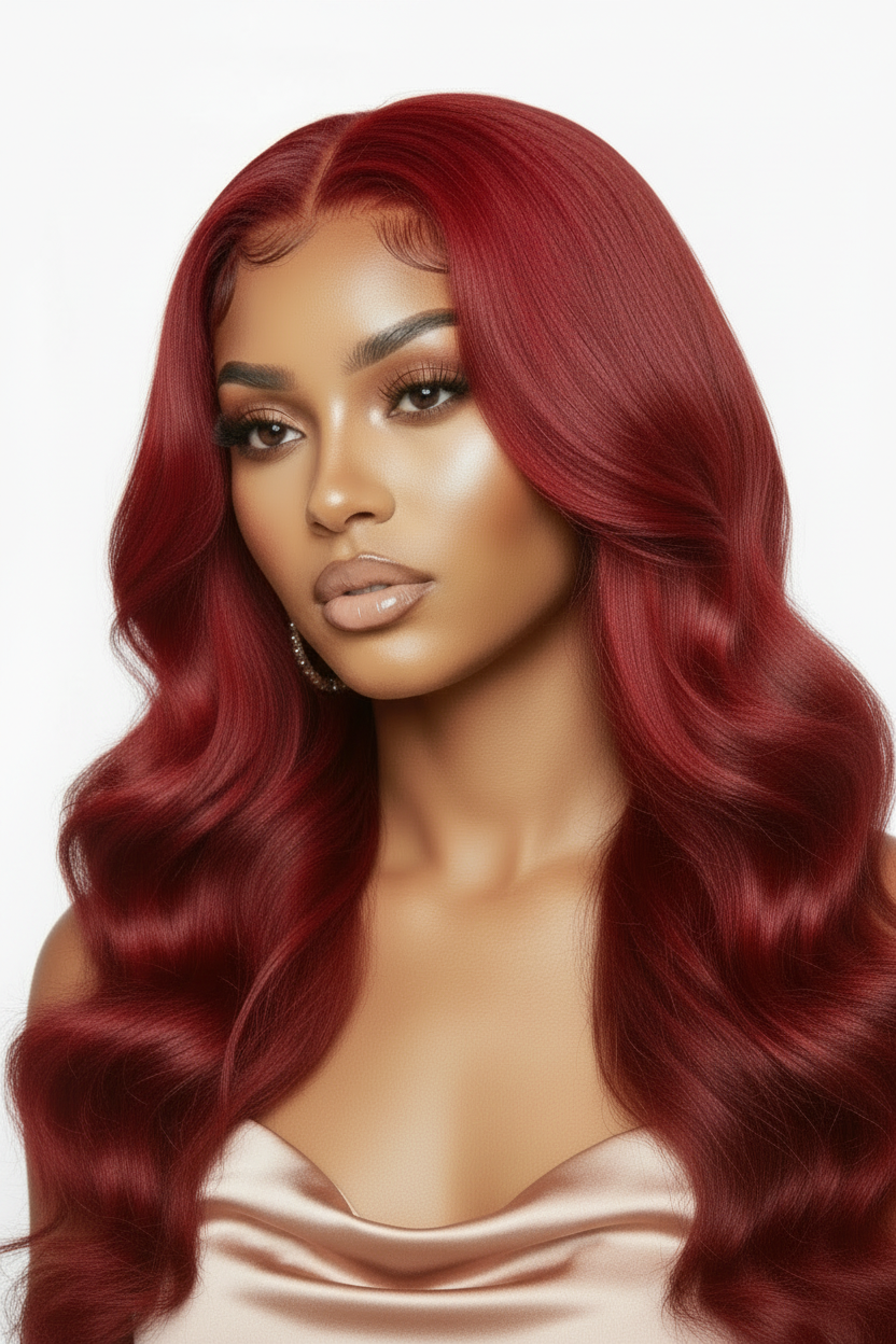 Body Wave 100% brésilienne couleur #33 brun rouge dentelle frontale 13x6  180% ou 200%Densité 18-36 Pouces