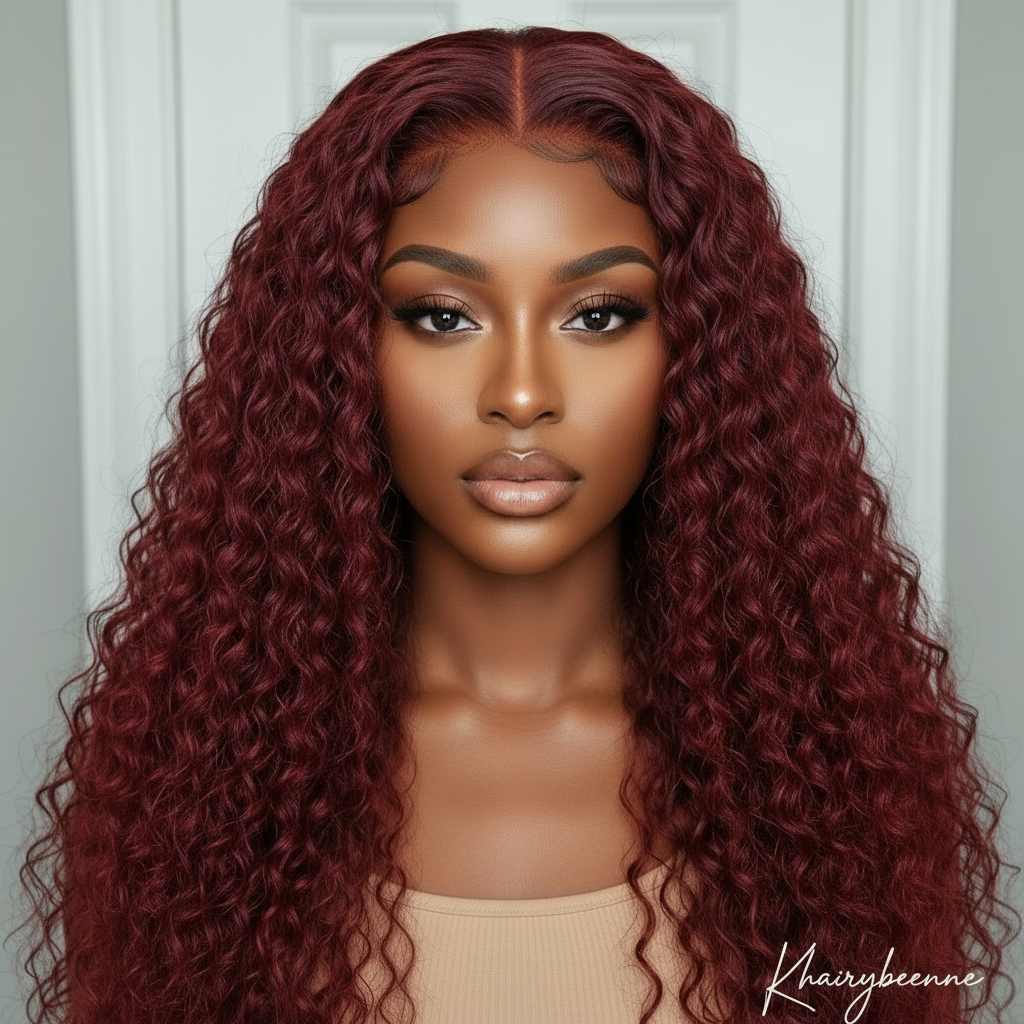 Perruque Deep curly cheveux naturel  couleur 99J  dentelle frontale HD 13X4 12-34 pouces