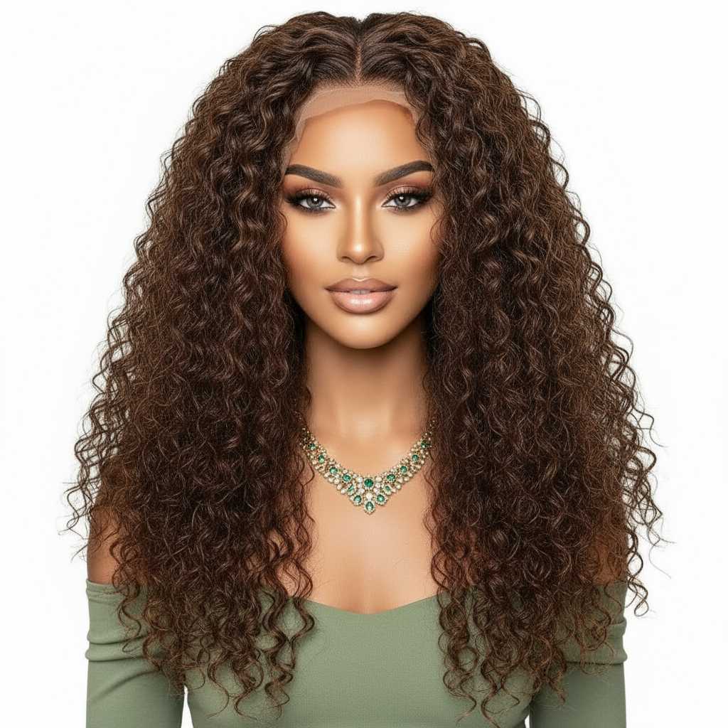 Perruque Deep Wave couleur chocolat dentelle frontale transparente  13*4 13x6 150% HD 180% HD 16-36 pouces