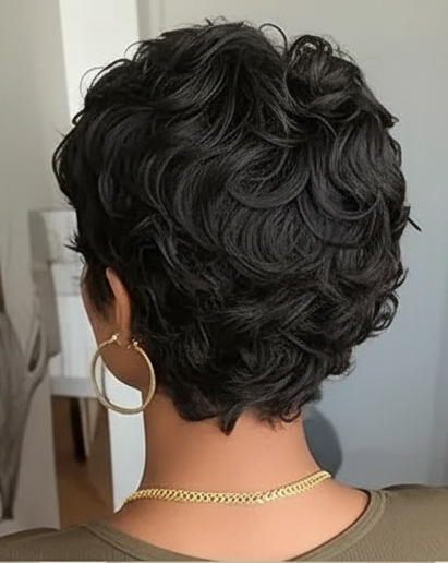 Perruque Pixie Cut bresilienne couleur naturelle 150% densité 6 pouces