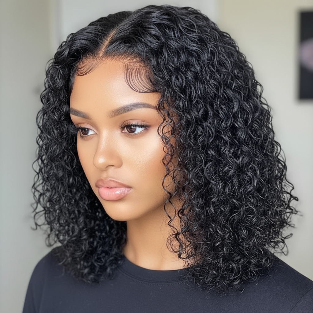 Perruque Deep Wave Bob  cheveux naturels bouclés  Peruviens 180% HD dentelle 4*4 et 13*4  avec Baby Hair  10-16 pouces