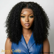 Perruque Jerry Curly cheveux 100% naturel brésilien dentelle frontale transparente 13x4  4x4  150% 180% HD du 8 au 16 pouces