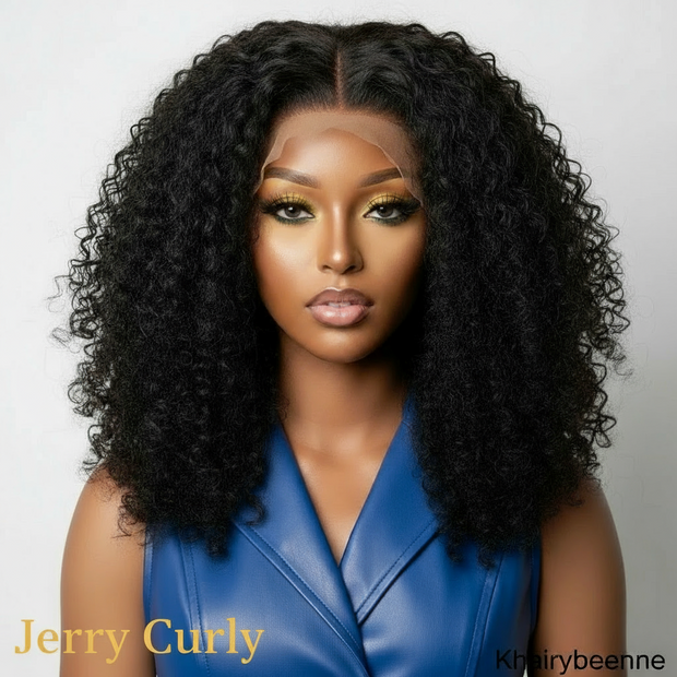 Perruque Jerry Curly cheveux 100% naturel brésilien dentelle frontale transparente 13x4  4x4  150% 180% HD du 8 au 16 pouces