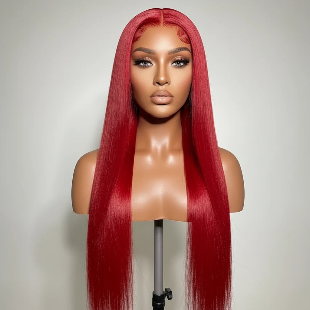 Perruque cheveux lisse 100%naturel bresilienne  dentelle frontale 13x4  ou 13*6 Hd Transparent 180%HD ou 220%HD couleur  99J Burgundy 18-36 pouces