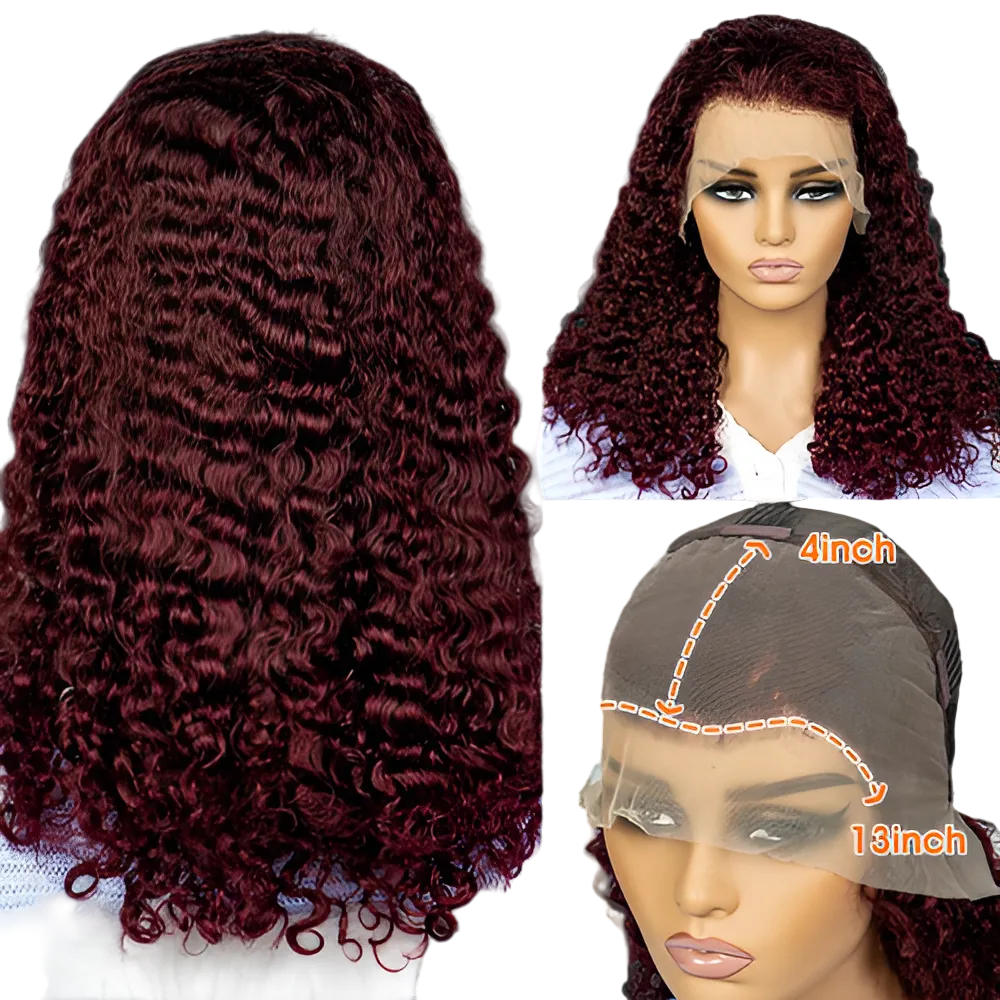 Perruque Water Wave 100% naturel Bresilienne couleur 4 marron burgundy 350 orange  4/27 blond miel  noir blond 613 250% Densité 20pouces  13x4 dentelle frontale Transparente