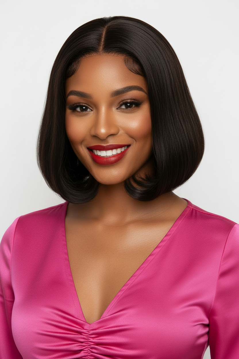 Perruque  Bob cheveux lisse 100% naturel Bresilienne dentelle frontale 13x4 Transparente 180% 210% de densité 10-16 pouces